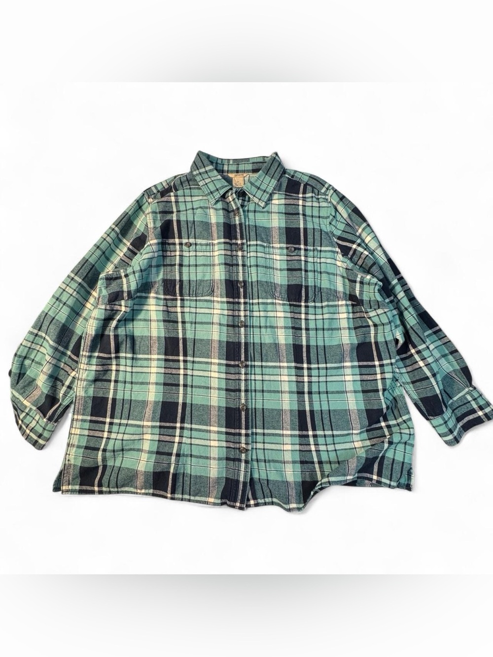 Duluth Trading Co Men's Turquoise Blue Plaid Flannel Shirt 2X Gorpcore Outdoors
